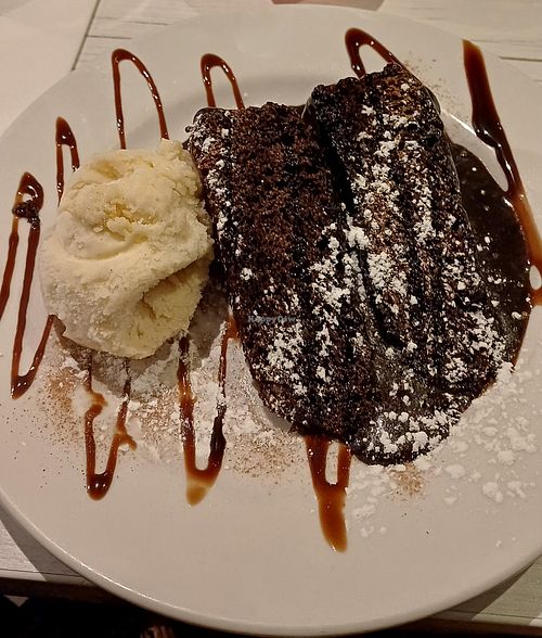 Warm vegan chocolate cake and ice cream at Grappolo in Huddersfield