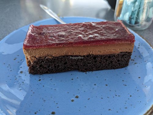 Vegan chocolate berry cheesecake at Astro Cafe in Lake Tekapo