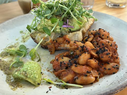 Avo on toast with bbq beans   at WAVE in East London