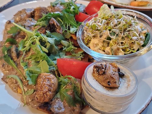 Mushroom potato pancakes at Caffe Miasto in Warsaw