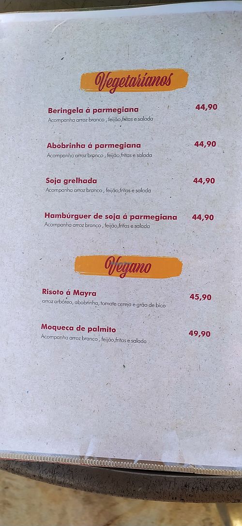 Vegetarian and vegan options available at Pimenta de Cheiro in Sao Paulo