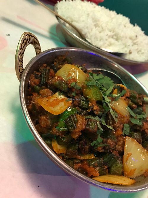 Bhindo Do Piazza (okra with browned onions and dried mango) at Namaste India in Chesterton