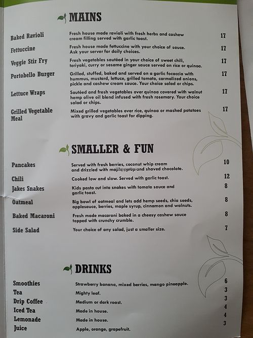 Menu at Fresh Start Bistro in Campbell River