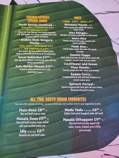 Vegan Menu Feb 2025 at Chennai Express in Basingstoke