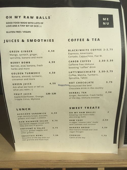 Menu at Oh My Raw Balls in Amsterdam