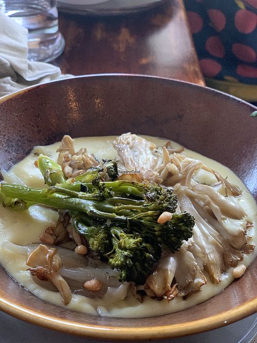 Mushrooms on truffled smashed potatoes  at Coco Cuina Viva in Cadaques