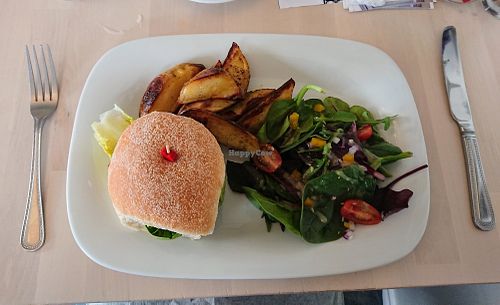 Onion bhaji burger at Pixie Bakes Cakery and Coffee Shop in Tintwistle