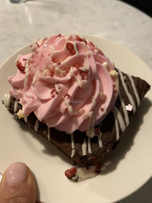 Special strawberry mousse on a warm brownie  at Zen Garden in Great Neck