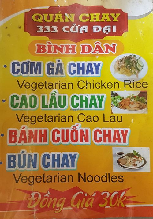 Menu, all items 30,000 dong at Quan Chay - Cua Dai in Hoi An