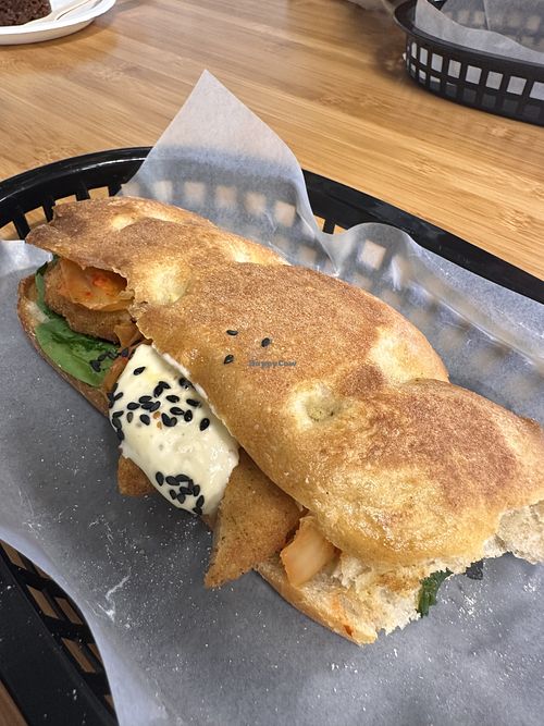 Yummy vegan chicken sandwich (toasted)  at Logan MacLean in Waipu