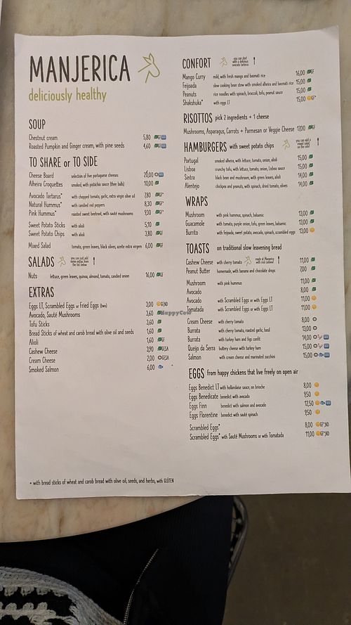 Menu at Manjerica in Lisbon