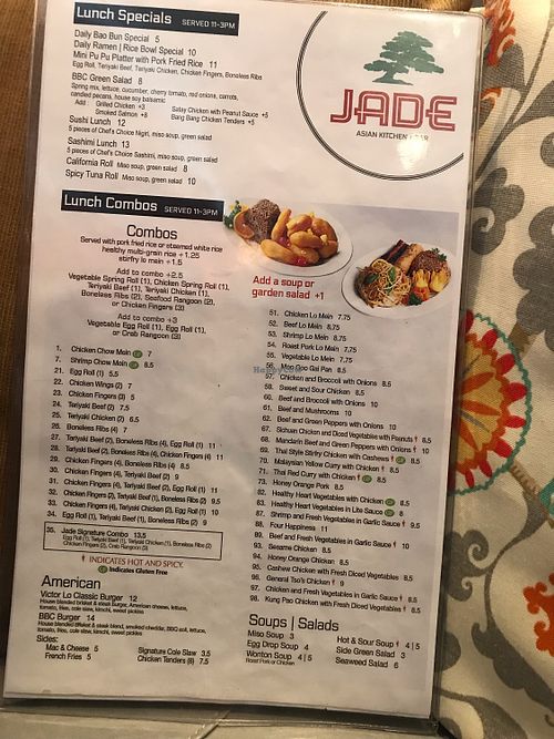 Lunch menu at Oriental Jade in Bangor