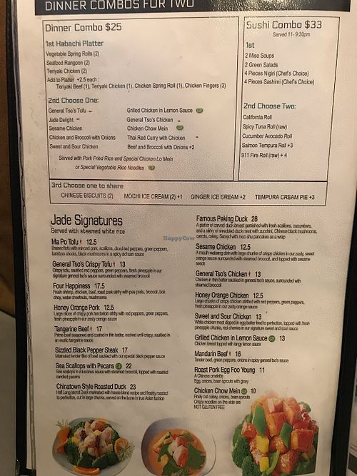 Signature menu at Oriental Jade in Bangor