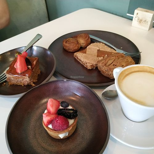 Desserts and coffee made with haselnut milk made freshly every day in the place  at Antonio Chiodi Latini in Turin