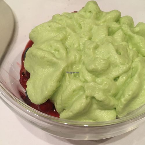 Smoked pea cream and berries  at Antonio Chiodi Latini in Turin