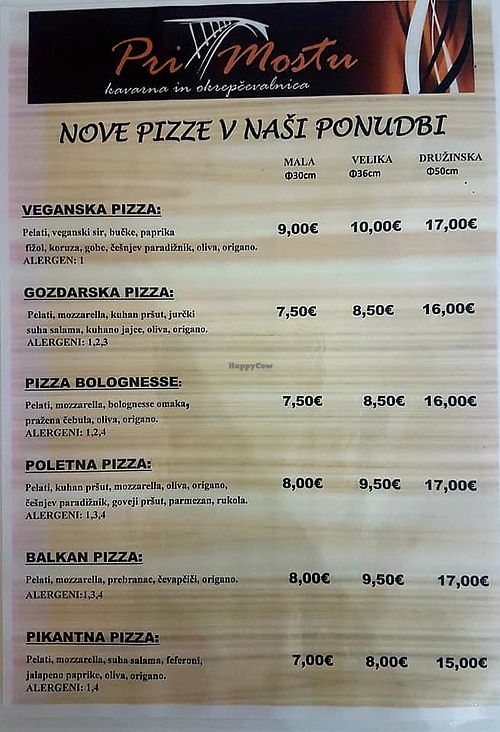 Vegan pizza on the menu. at Pri Mostu in Litija