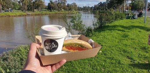 Suckerpunch and almond milk coffee near the river at Little Mylkbar in Parkville