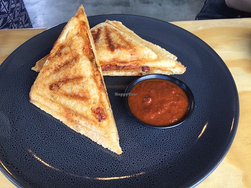 Vegan toasted sandwich with cheese and bean filling at Bad Love Club in Footscray
