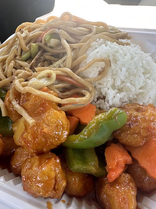 Vegan Sweet and Sour combination plate    at Ding How in Davis