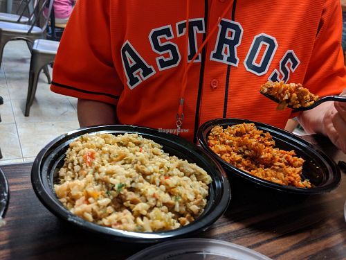 Well seasoned dirty rice & jambalaya at Soul Food Vegan in Houston