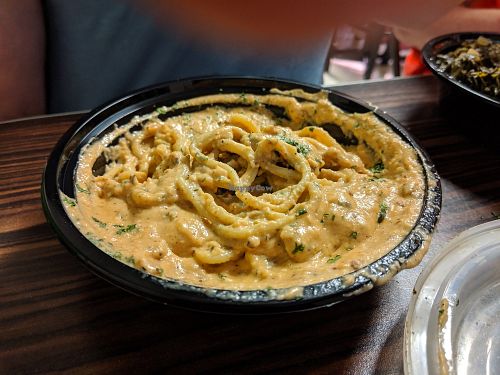 Creamy tasty pasta Alfredo at Soul Food Vegan in Houston