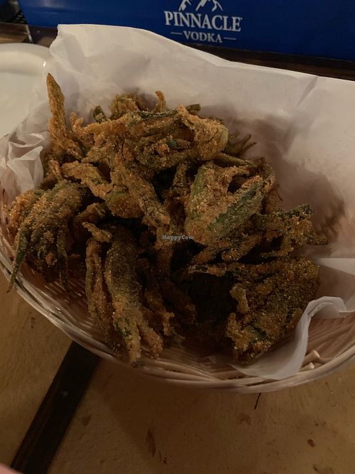 Fried okra. Kinda looks like calamari. at Driftwood Bistro in Jekyll Island