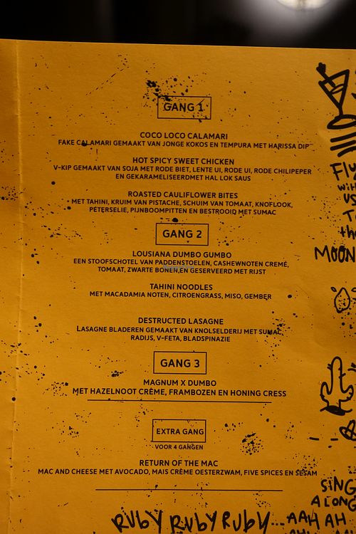 Current menu at Dumbo in Rotterdam