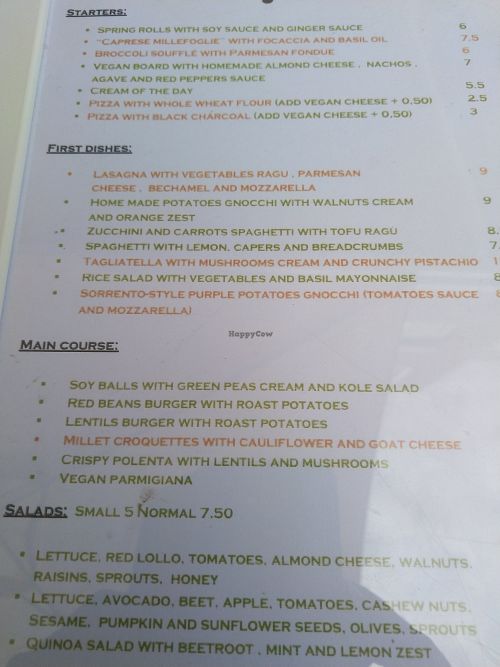Menu in English at Natural 2.6 in Gran Canaria