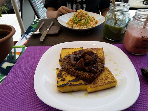 Spaghetti and polenta at Natural 2.6 in Gran Canaria