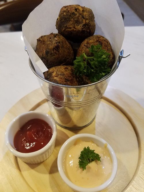 Shiitake almond meatballs at Veganerie - Silom in Bangkok