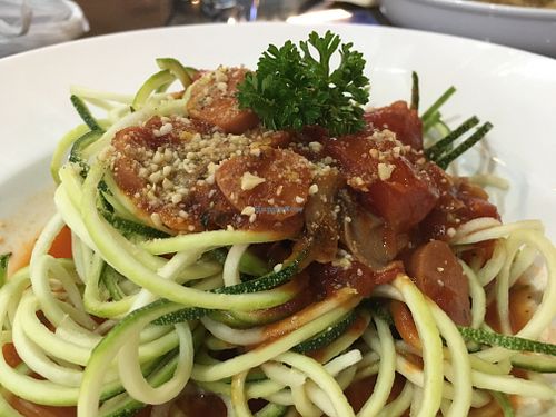 Zucchini Noodles and Marinara w/ Soy Sausage at Veganerie - Silom in Bangkok