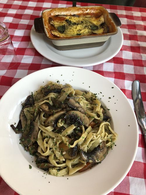 Porcini mushroom pasta and parmigiana with vegan cheese at O' Sole Mio in Eastbourne