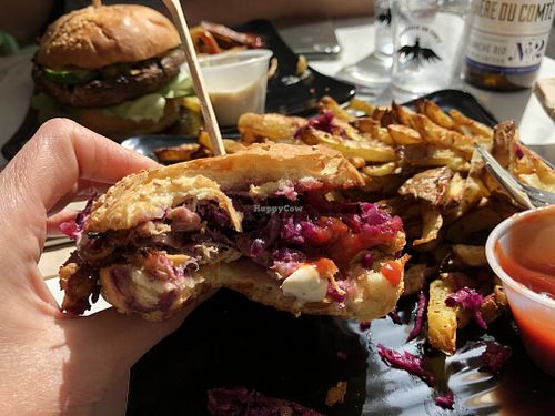 Really really tasty! Shitake mushroom burger with home made fries. at Copper Branch in Nice