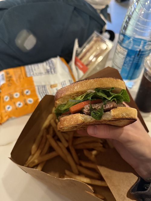 Impossible burger with lettuce tomato and veganaise on sourdough  at LAX - BLD - T7 in Los Angeles