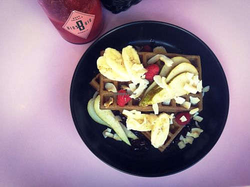 Buckwheat waffles at BioBio in Riga