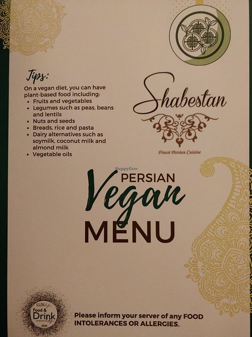Vegan menu at Shabestan in Central Singapore