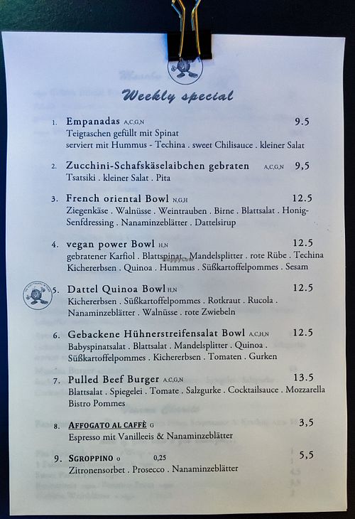 Weekly Special page of menu at Maschu Maschu at Maschu Maschu in Vienna