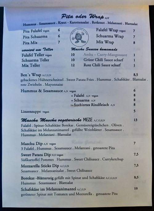 Page 3 of menu at Maschu Maschu at Maschu Maschu in Vienna