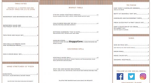 Vegan Menu at Exchange Food and Drink Lounge in Manchester