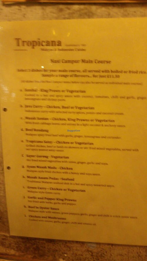 Menu at Taman Ria Tropicana in Hull