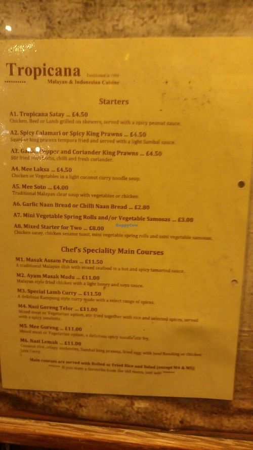 Menu at Taman Ria Tropicana in Hull