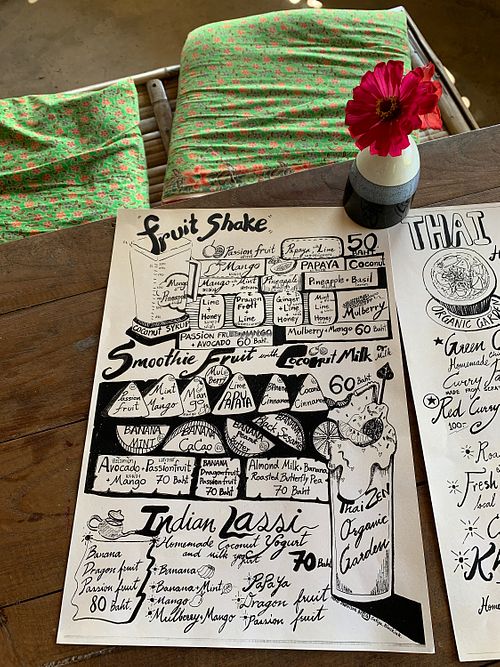 Drinks menu at Thai Zen Farm in Pai