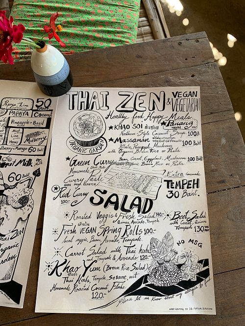 Food menu at Thai Zen Farm in Pai