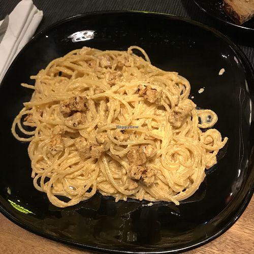 Vegan carbonara at Macaroni Liberation Front in East London