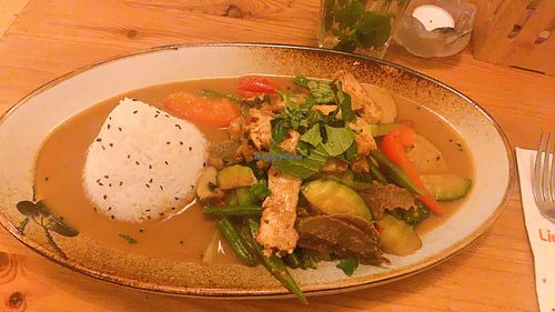 mock meats with special peanut sauce at Sunshine Vegan Restaurant in Berlin