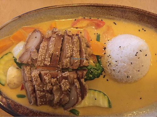 Coconut curry with faux duck  at Sunshine Vegan Restaurant in Berlin