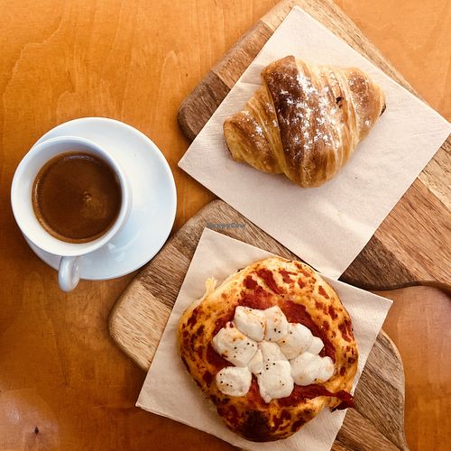 Vegan croissant and pizzetta  at RetroGusto84 in Lisbon