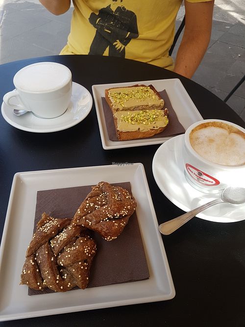 Almond & soy cappuccino. Pistachio cream toast and a very fancy pastry with chestnut cream. All for just 7 euros! at Sweet Coffee Beans in Bari