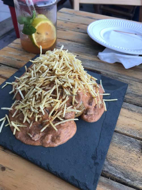 Baked potato loaded with mushroom stroganoff at Casa de Nara in Joao Pessoa