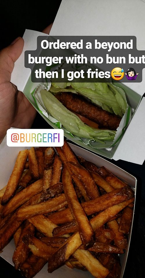 Vegan beyond burger "green style" & fries at BurgerFi in Oviedo